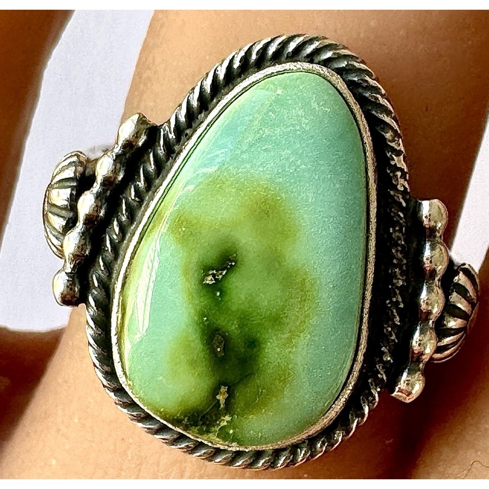 Navajo Sonoran Gold Turquoise Ring Sz 8 Signed Yellowhair Sterling Native Amer